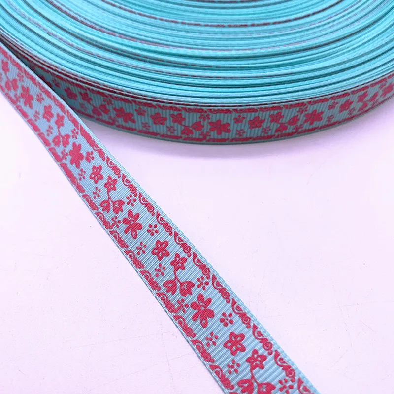 Ленты в рубчик с цветочным принтом 5 ярдов 15 мм | Дом и сад