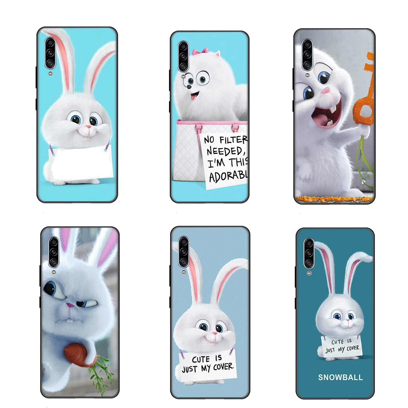 Cute rabbit Silicone black Phone Case For Samsung Galaxy S6 S7 Edge S8 S9 S10 S20 Plus Lite S10E Ultra Cover | Мобильные телефоны и