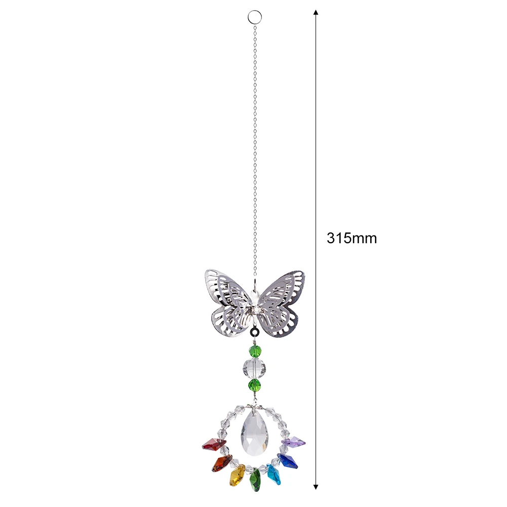 

DIY Ornament Metal Butterfly Love Heart Shaped Ring Rainbow Hanging Crystal Pendant Octagonal Bead Colorful Sun catcher