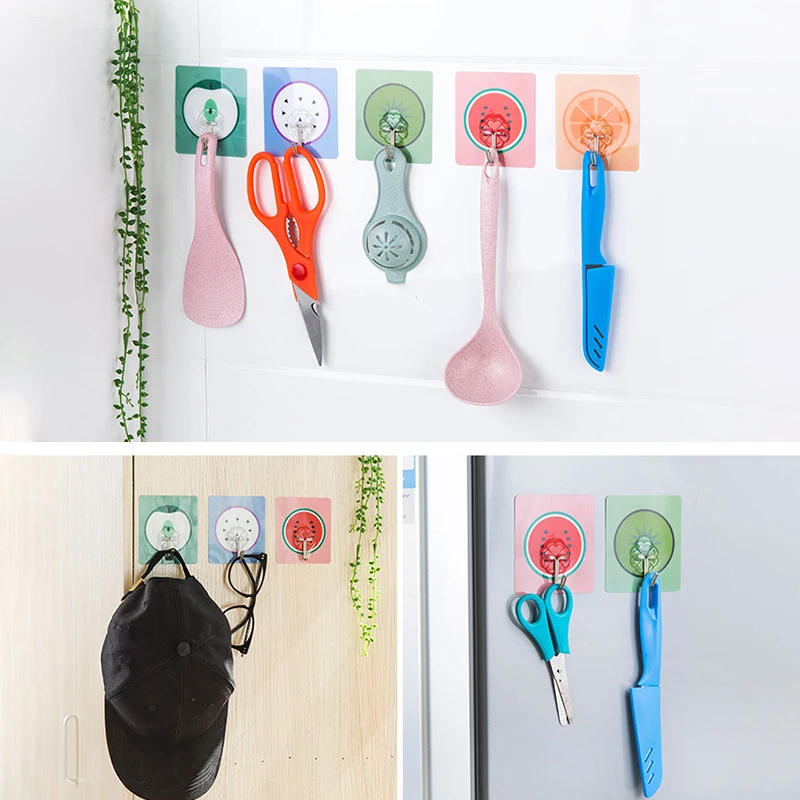 

5pcs Creative Fruit Shapes Paste Bedroom Seamless Wall Adhesive Door Hook High Quality Kitchen/Bathroom Wall Multi-Use Hook