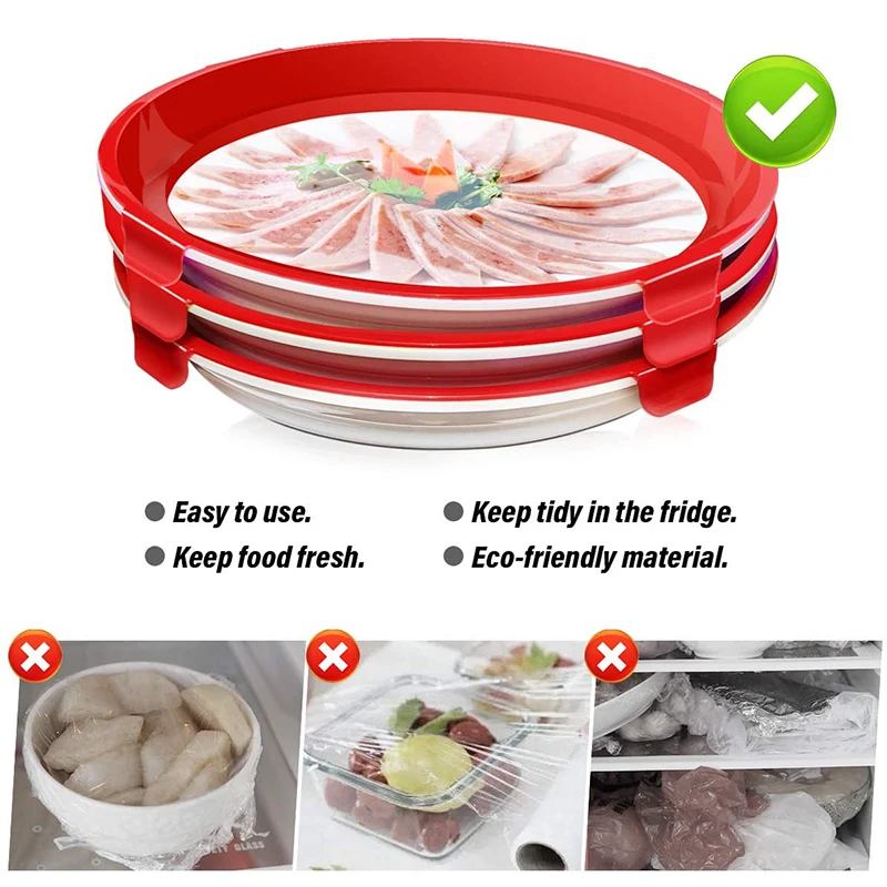 TEENRA 2Pcs Round Food Preservation Tray Kitchen Fresh Keeping Storage Container Creative Stackable | Дом и сад