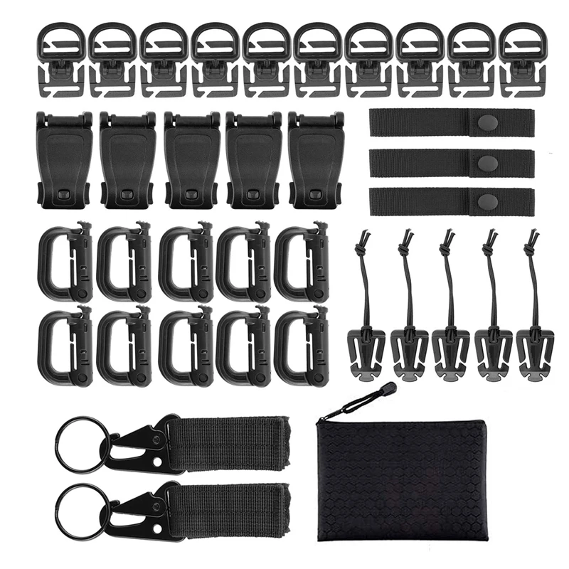 

Hot YO-35Pcs Molle Attachments Bag Clip Strap Set Molle Backpack Webbing Attachments for Backpack Vest Belt with Zippered Pouch