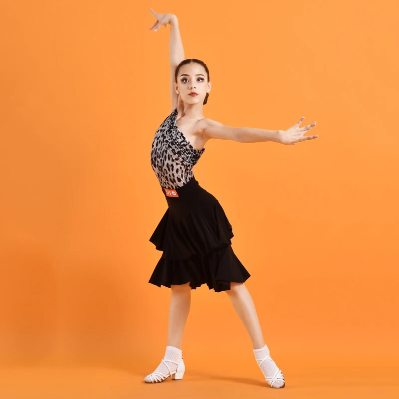 

Leopard Latin Dance Costume Set For Girls Ballroom Practice Wear Tap Dance Wear Kids Performance Costume Salsa Outfits JL1587