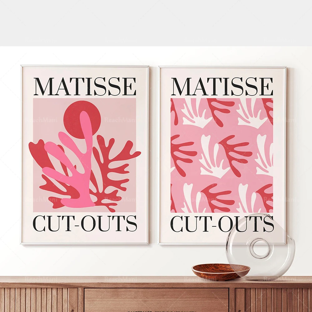 

Pink and red decoration Matisse exhibition poster, geometric abstract wall art canvas painting Nordic posters and prints living
