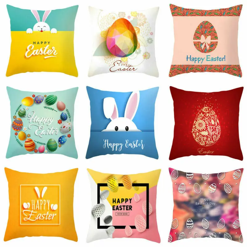 

Hot sale cute Spring Easter Bunny Flower Truck Egg Pillow Case Couch Cushion Cover Home Decor