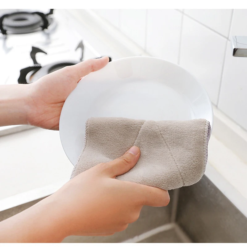 

3pcs Microfiber Cleaning Cloth Kitchen Dish Cloth Double-sided Scouring Pad Rags Super Absorbent Household Cleaning Towel