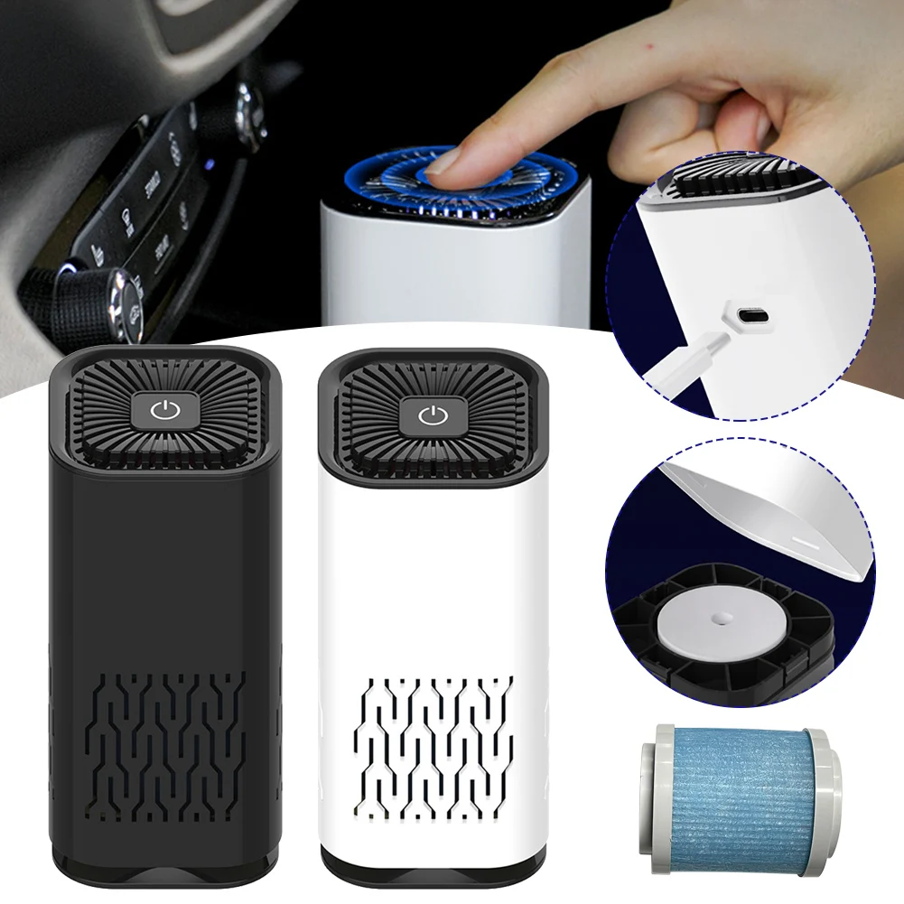 

Car Air Freshener Portable USB Rechargeable HEPA Air Cleaner Purifier Odor Filter Eliminator for Car Bedroom Office