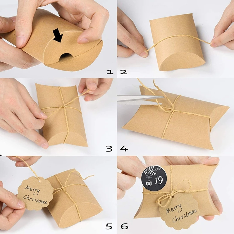 

K3NA 24 Sets Pillow Shape Christmas Advent Calendar Paper Gift Box DIY Cookies Candy
