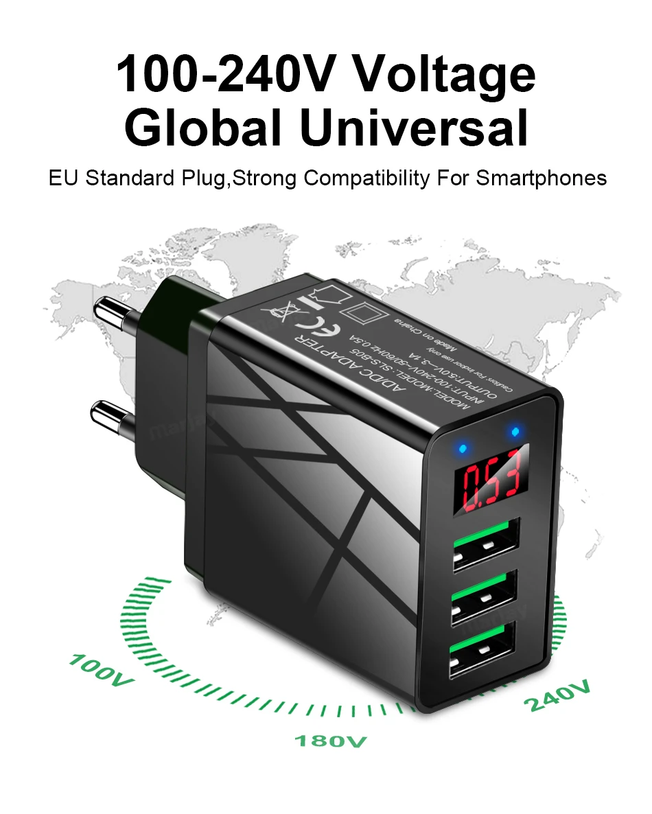 Marjay 3 порта USB зарядное устройство ЕС США штекер светодиодный дисплей 3.1A Быстрая зарядка смартфон зарядное устройство для iphone samsung Xiaomi планшет зарядка для телефона быстрая зарядка