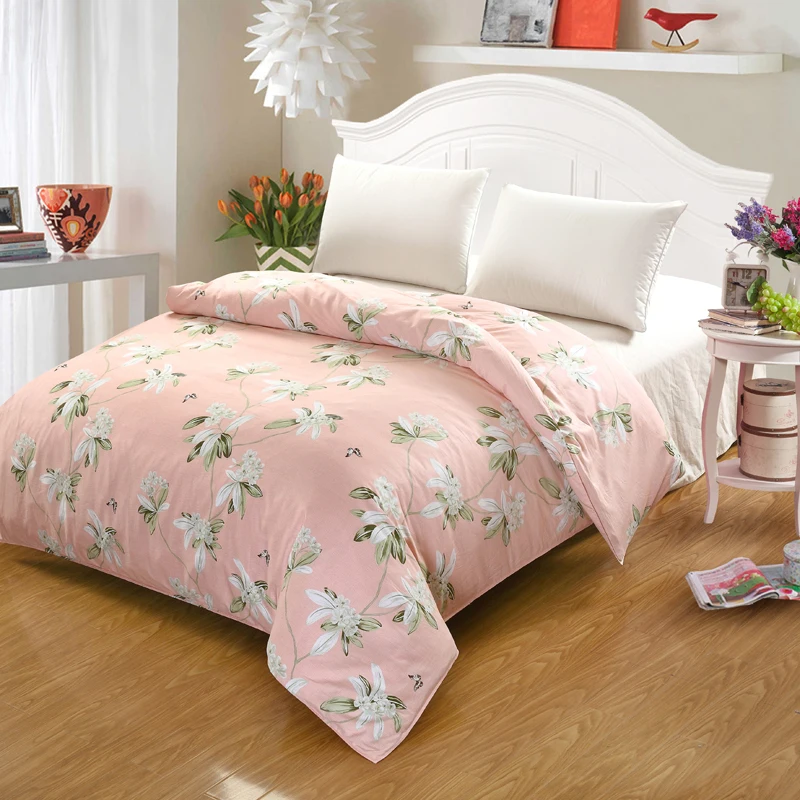 

100% Cotton Bedding Set 4Pcs pink white flowers King Queen full twin Size summer Bed set fitted sheet Duvet Cover pillowcase