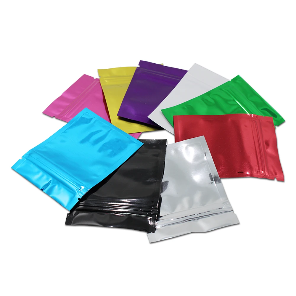 

100Pcs/Lot Zip Lock Self Grip Seal Glossy Mylar Foil Bag Resealable Reclosable Tear Notch Flat Pouches for Food Snack Candy Tea