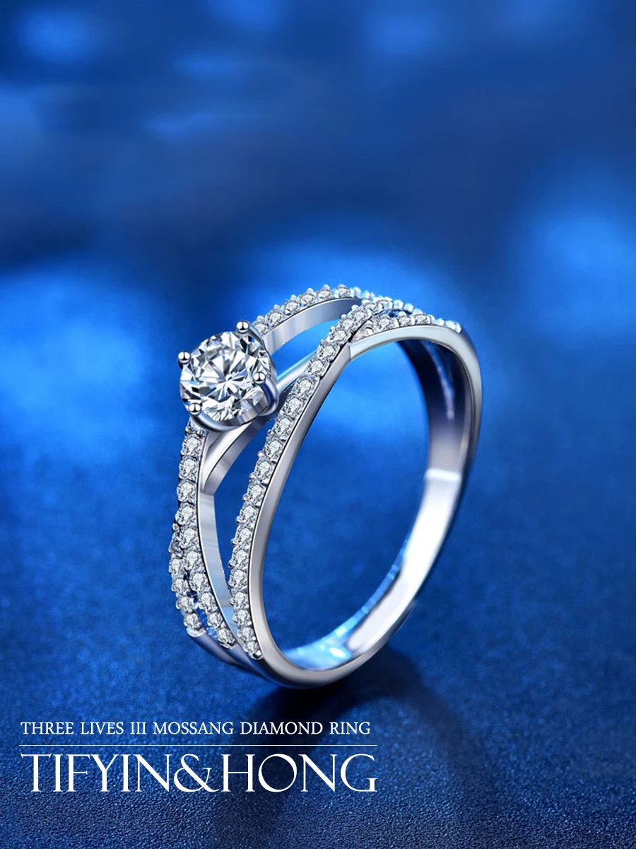 

100% Moissanite Sansheng III ring 50 points high-quality artificially made S925 silver wedding engagement couple gift jewelry