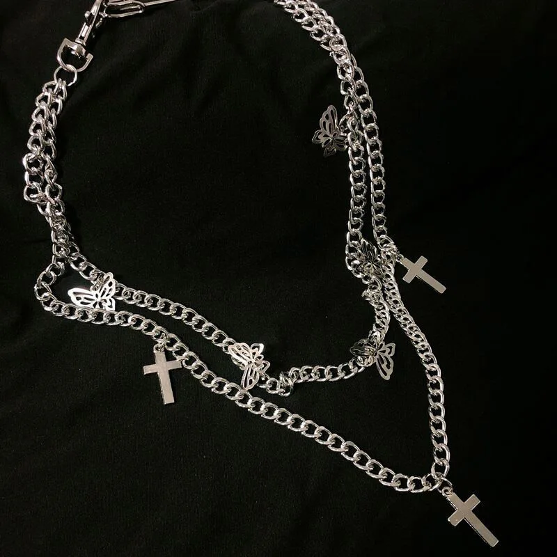 Ремень с цепочкой и бабочкой женский ремень подвеской из двойной слой крестом