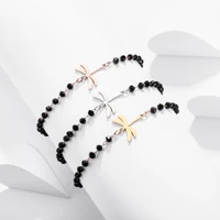 animal cute black beads chain dragonfly cartoon dainty charm bracelet stainless steel engagement jewelry for women girls gift