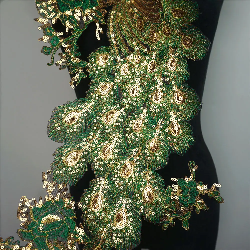 Зеленые пайетки перо павлиний Павлин нашивки для пришивания утюгом вышитые