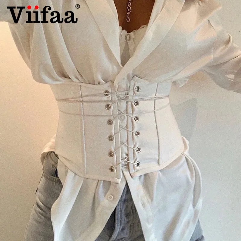 

Белая однотонная самозавязывающаяся шнуровка viнастроа, тонкие корсеты под грудью для женщин 2021, модный широкий пояс на молнии сзади, уличны...