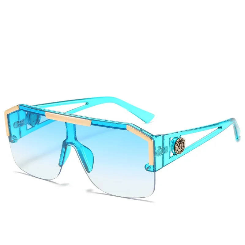 

hot Luxury Brand Oversized Square Sunglasses Men Women Vintage Metal Big Frame Semi-Rimless One Lens Sun Glasses UV400