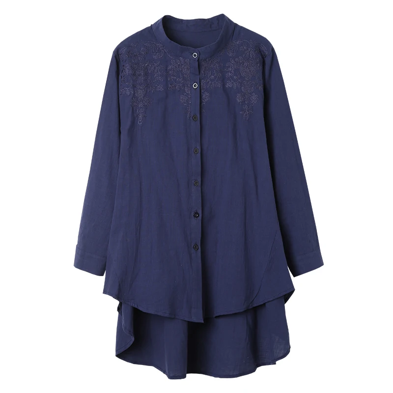 

DIMANAF Plus Size Women Blouse Shirts Long Sleeve Casual Solid O-Neck Spring Embroidery Oversize Show Thin Large 2021 Shirts 5XL