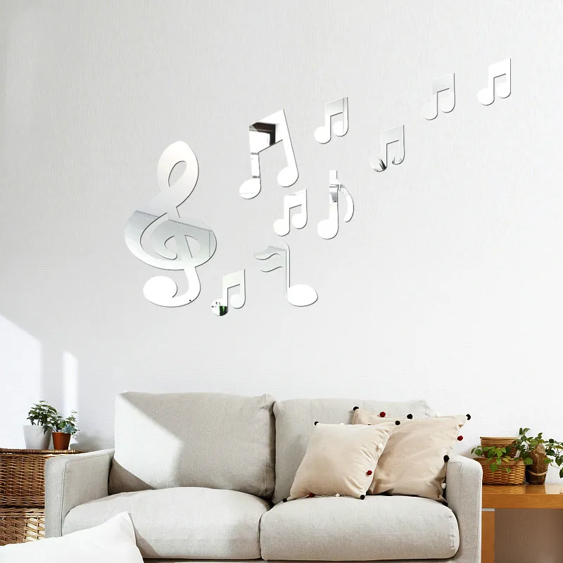

3D Musical Notes Acrylic Mirrors Wall Sticker Home Decor Living Room Wall Decoration Art DIY Stickers Decals bohemian decor