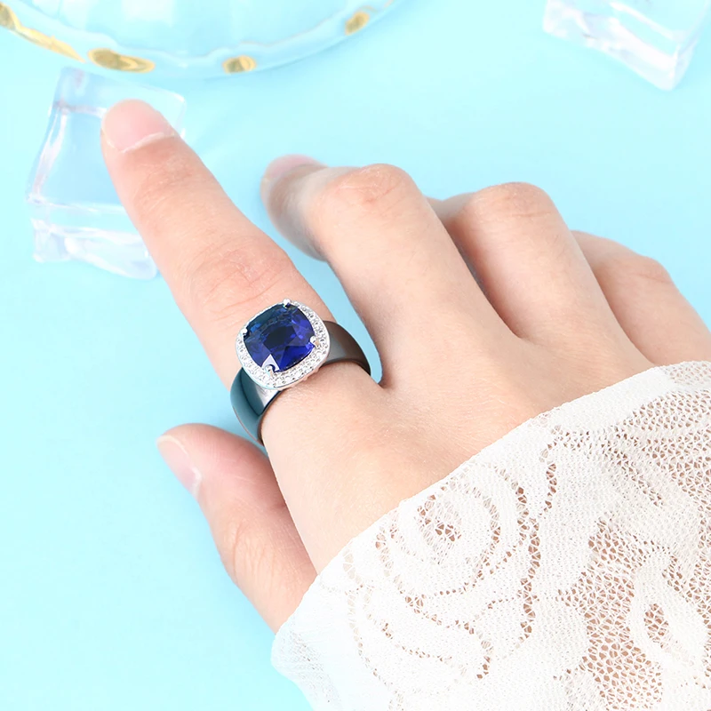 8 мм ширина керамические кольца с синим квадратным кристаллом свадебные