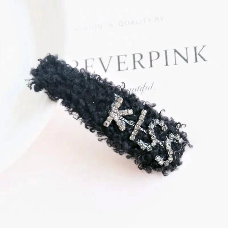 7cm Black M MISM плюшевые зимние заколки для волос женские капли BB заколки для волос шерстяные заколки для волос для девочек модные заколки для волос с буквенным принтом аксессуары для волос - Цвет: 7cm Black