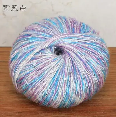 purple blue white 1 шт. = 50 г, мохеровая пряжа с блестками для вязания крючком, пряжа с блестками для вязания вручную, мохеровые нити, шарф, палантин, мохеровая пряжа для вязания крючком - Цвет: purple blue white