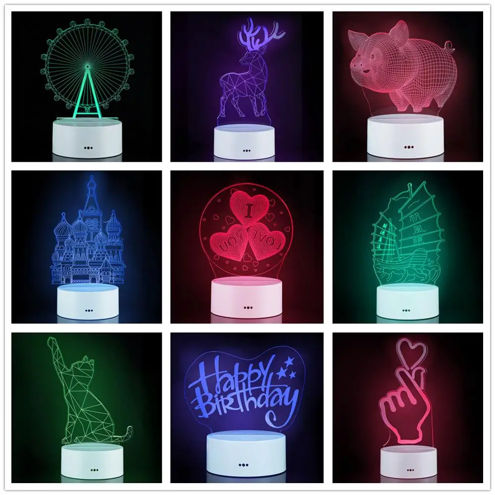 

Новинка, кот, свинка, сердце, лось, жест, замок, колесо обозрения, корабль, замок, светодиодный светодиодная лампа, 7 цветов, ночник Chang, USB, наст...