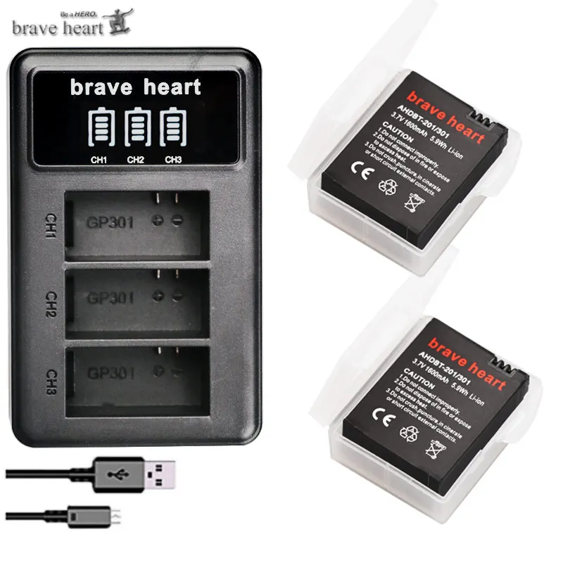 charger and 2battery Go Pro hero 3 3+ gopro3 gopro 3 hero 3 батареи для Gopro hero 3 3+ Black Edition белый серебряный выпуск HD камеры аксессуары - Цвет: charger and 2battery