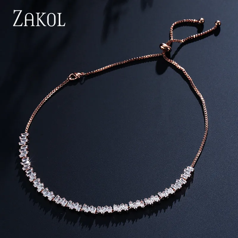 ZAKOL Модные чокеры для багета, ожерелье, ювелирные изделия, AAA прямоугольник, циркониевое ожерелье/крутящие момента для женщин, вечерние, FSNP2054