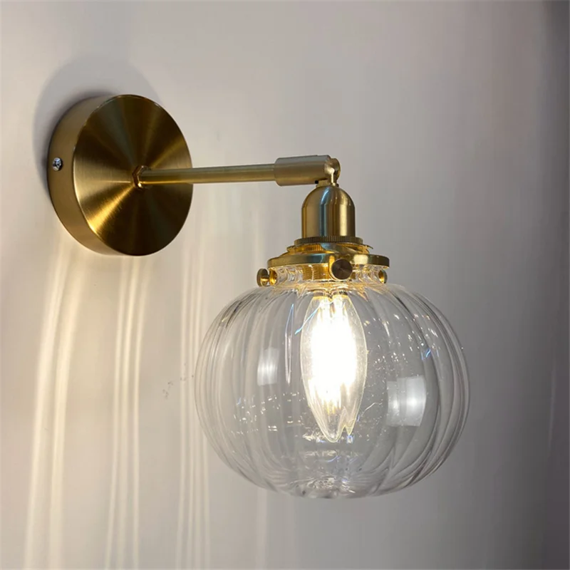 Скандинавская простота Ретро латунная стеклянная настенная лампа прикроватная