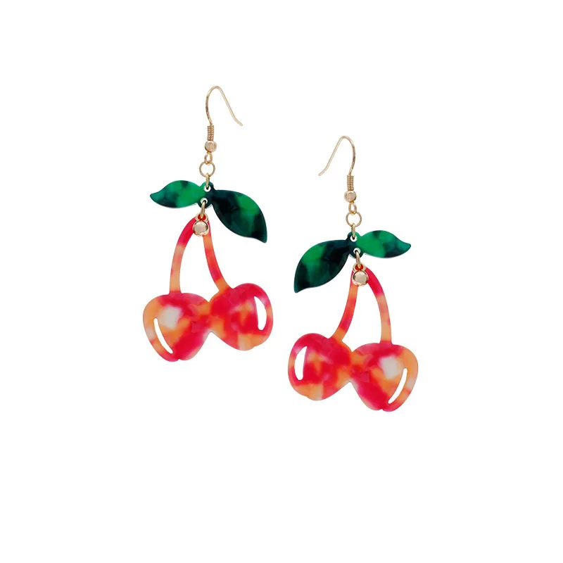 

Red Cherry Hook Earrings Women Drop Sweet Fruit Fresh Cherry Female Fashion Youth Beautiful Girls Cute Acrylic Hot Sell Design
