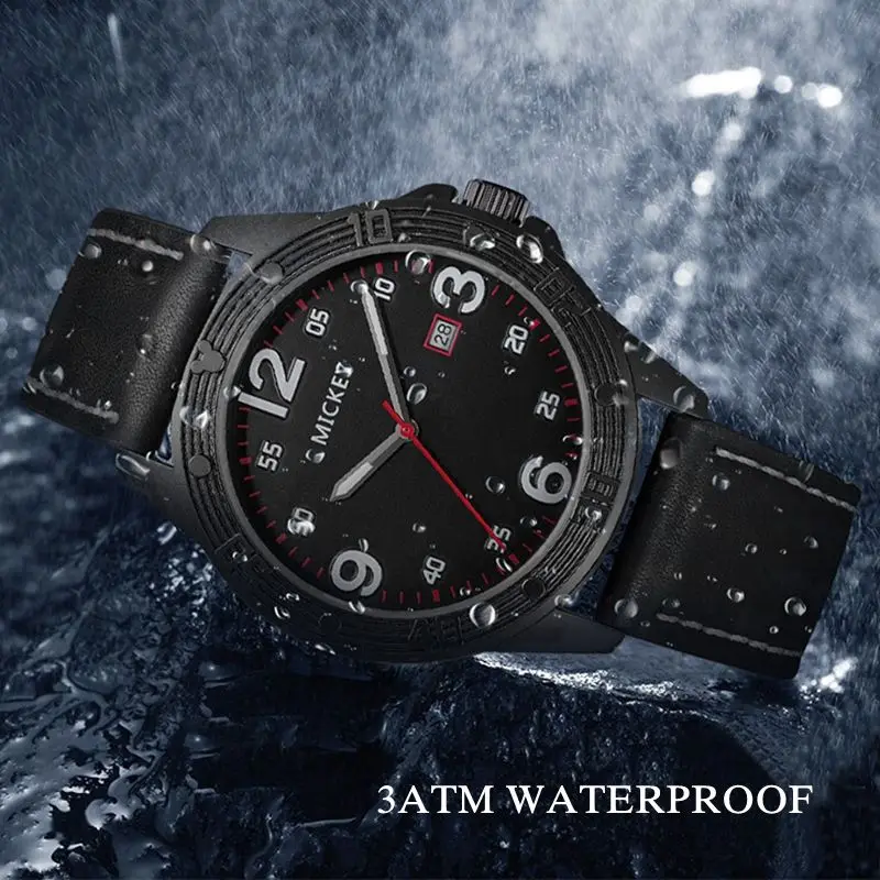 

Men's Oil-pressure Case Fashion Calendar Waterproof Quartz Hour Gent Business Sport Genuine Leather Luxury Disney Mickey Watches