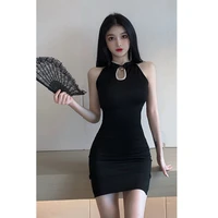 new chinese style retro revamped sleeveless black pearl cheongsam pocket hip dress 2021