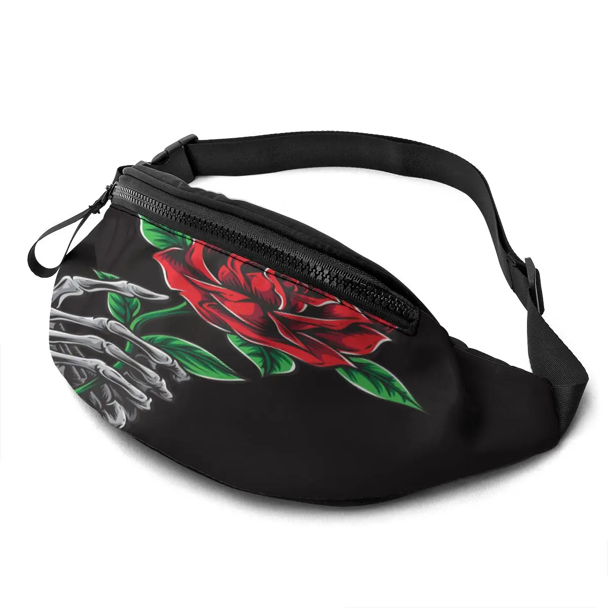

Fanny Pack for Men Women Skeleton Hand Holding Rose Fashion Waist Packs with Adjustable Belt Casual Bag Bum Bags for Travel