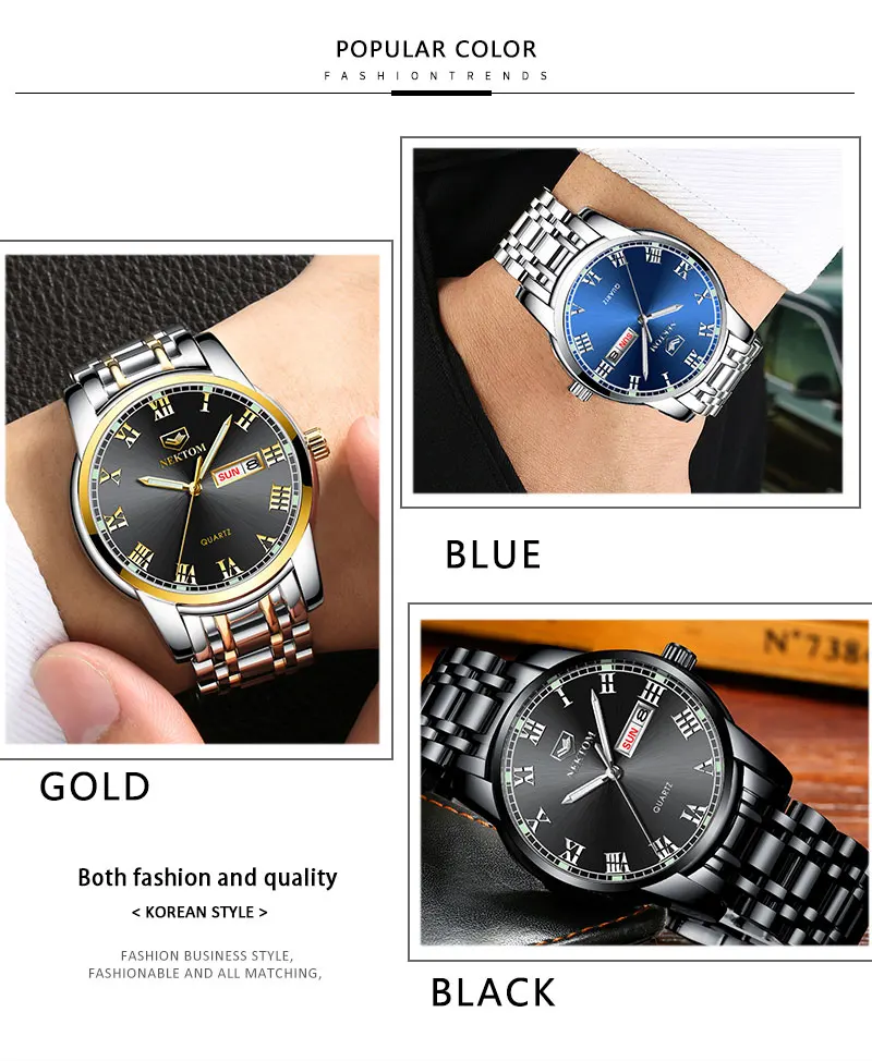 Кварцевые часы Роскошные модные деловые спортивные водонепроницаемые мужские