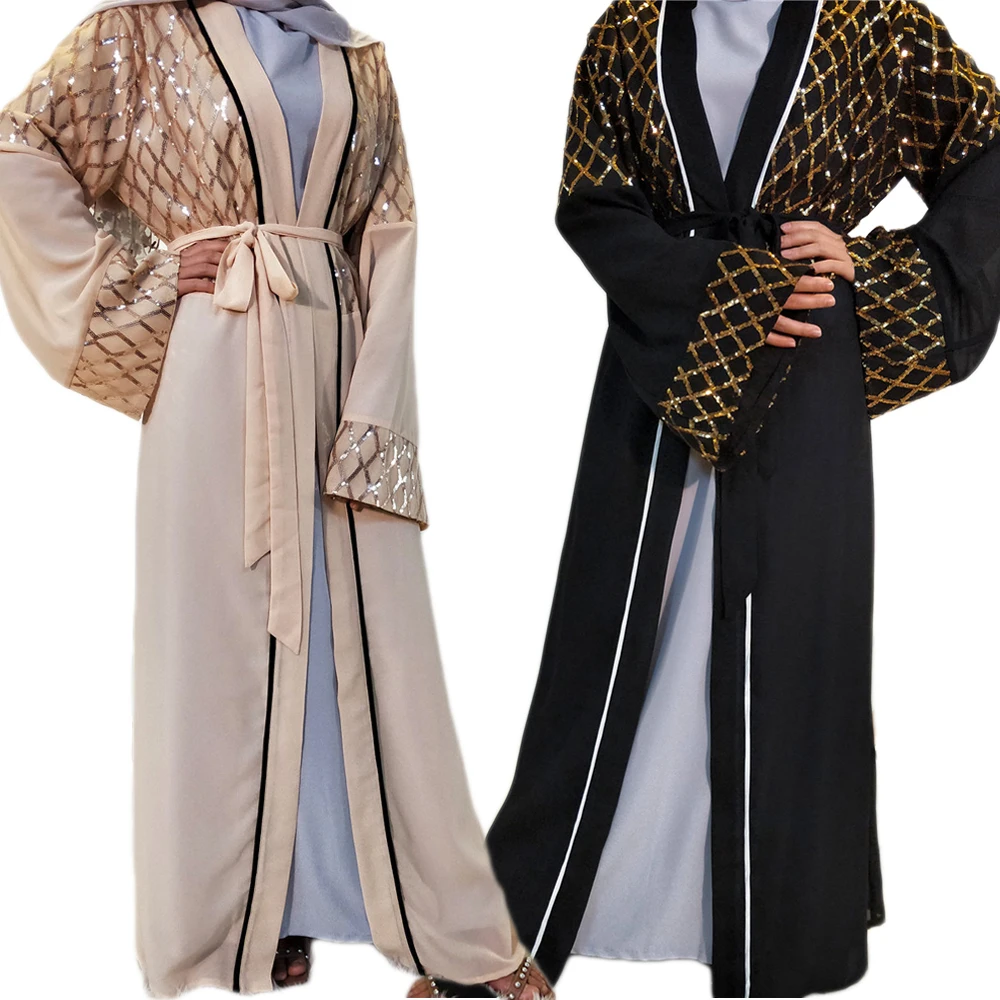 

Dubai Muslim Women Abaya Sequins Luxury Party Evening Maxi Robe Open Kimono Ramadan Islamic Clothing Arab Jilbab Middle East New