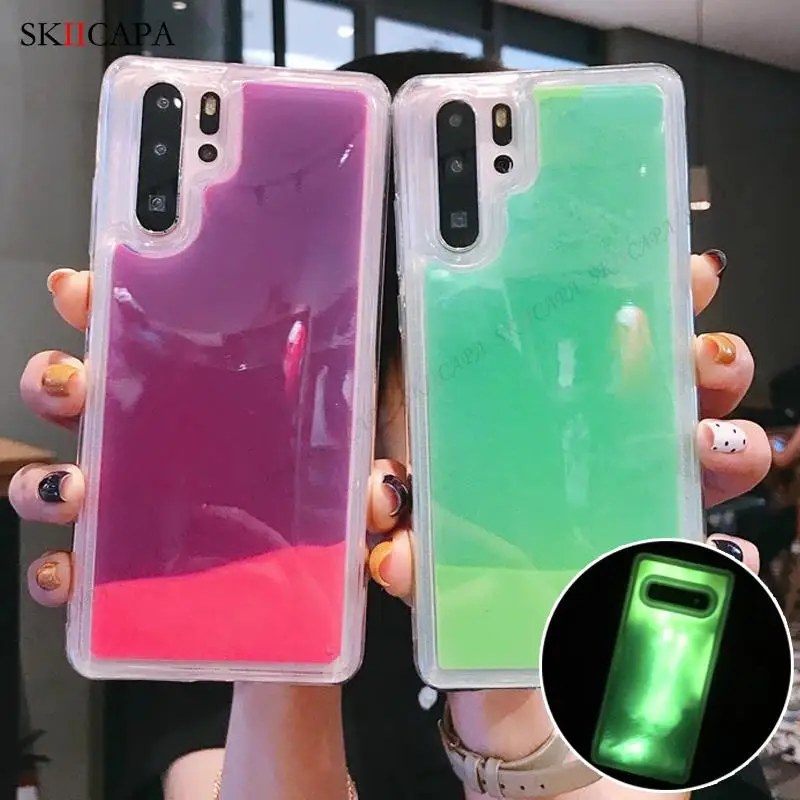 Светящийся неоновый песок чехол для Huawei P40 Lite 4G 5G P30 Pro P20 Plus P Smart 2019 светящийся в