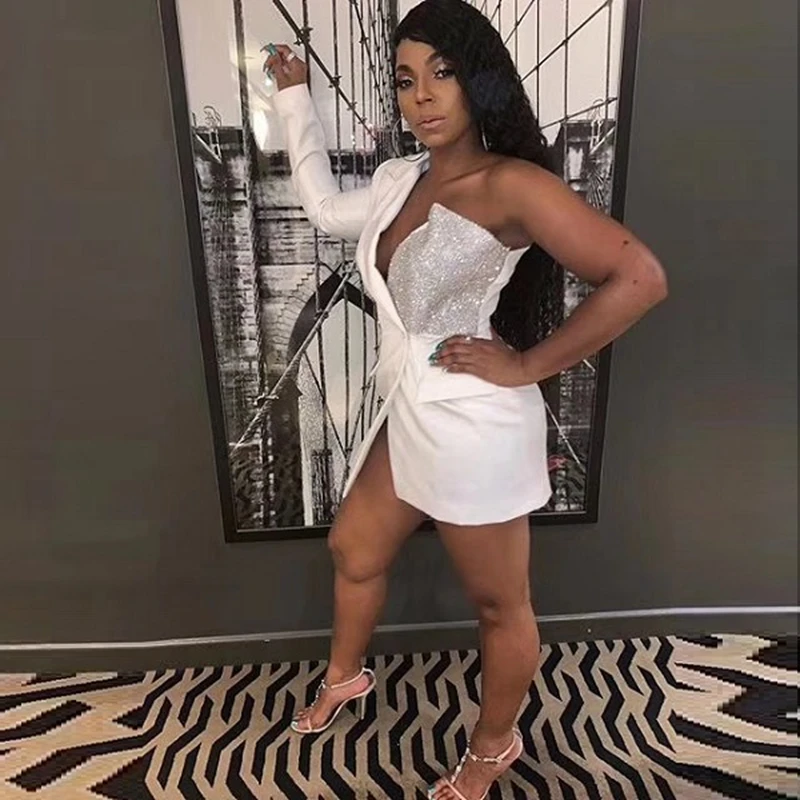 Новое Стильное шикарное блестящее белое платье на одно плечо наряд для вечеринки