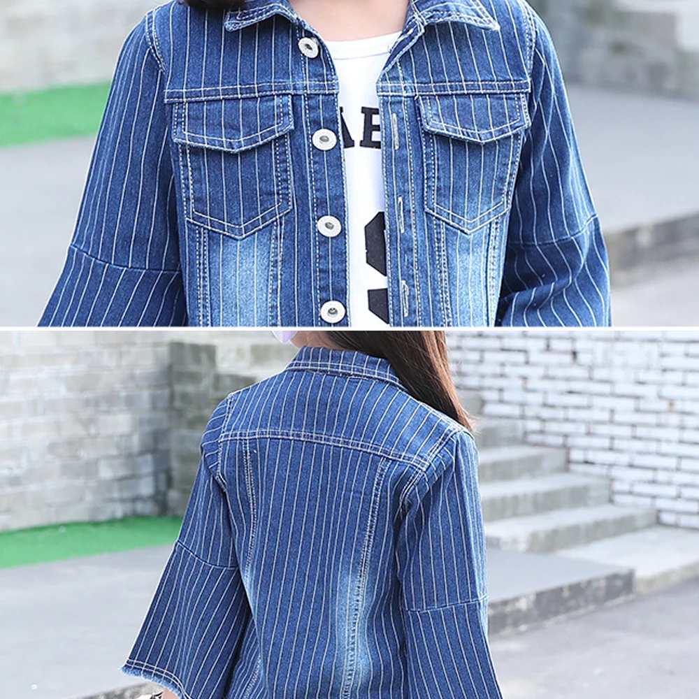 Детский джинсовый комплект для девочек модные джинсы в полоску с