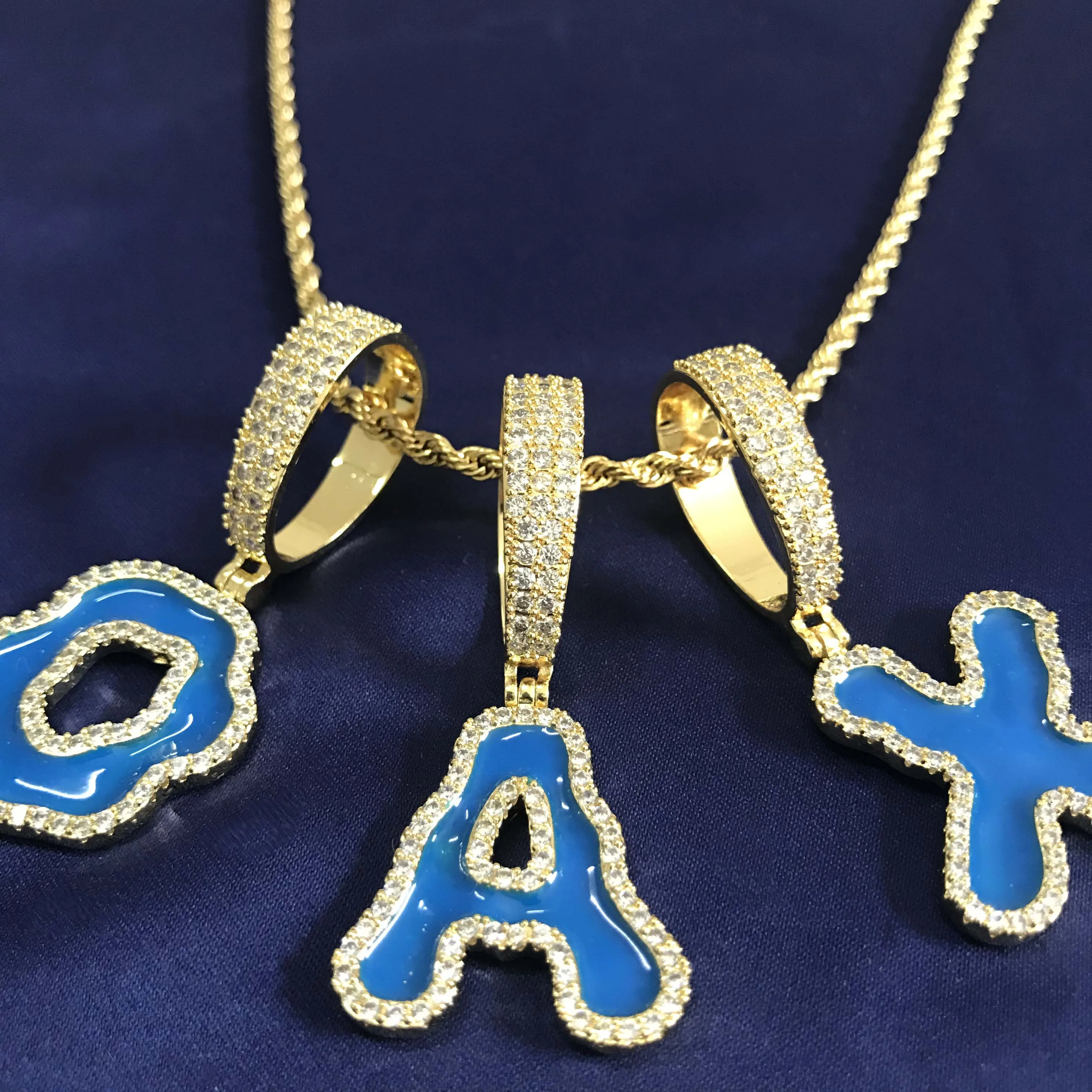 Новый тип красочные буквы ожерелье и кулон АААА кубический циркон синий с
