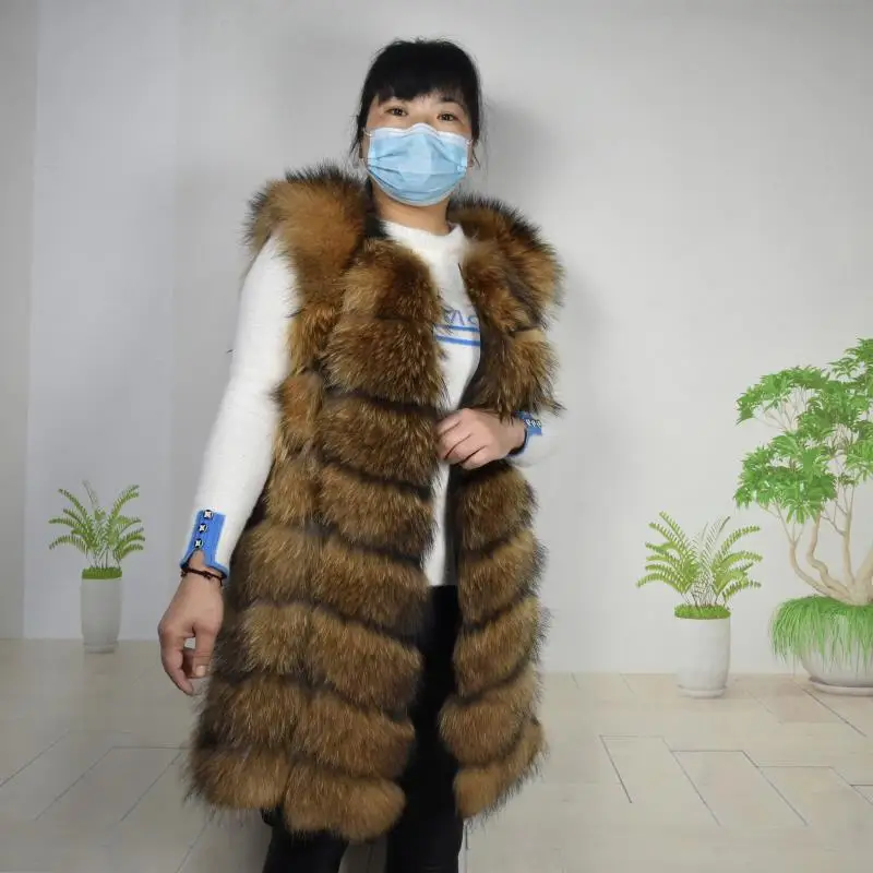 Women's Real Fur Coat Winter Genuine Women Short Section Warm Thick Raccoon Coat Fur Coat Natural Fur 90CM