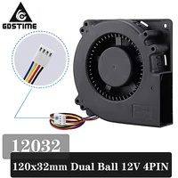 gdstime 12032 12cm dc 12v 4pin fg pwm function dual ball bearing 120mm 120x120x32mm centrifugal turbine cooling blower fan