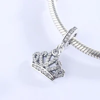 100 925 sterling silver dazzling white cz glittering diamond crown charm beads suitable for european bracelet diy jewelry