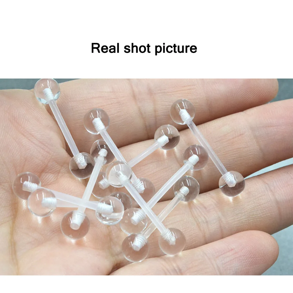 Кольцо для пирсинга языка мягкое прозрачное акриловое 14 г 10 шт. | Украшения и