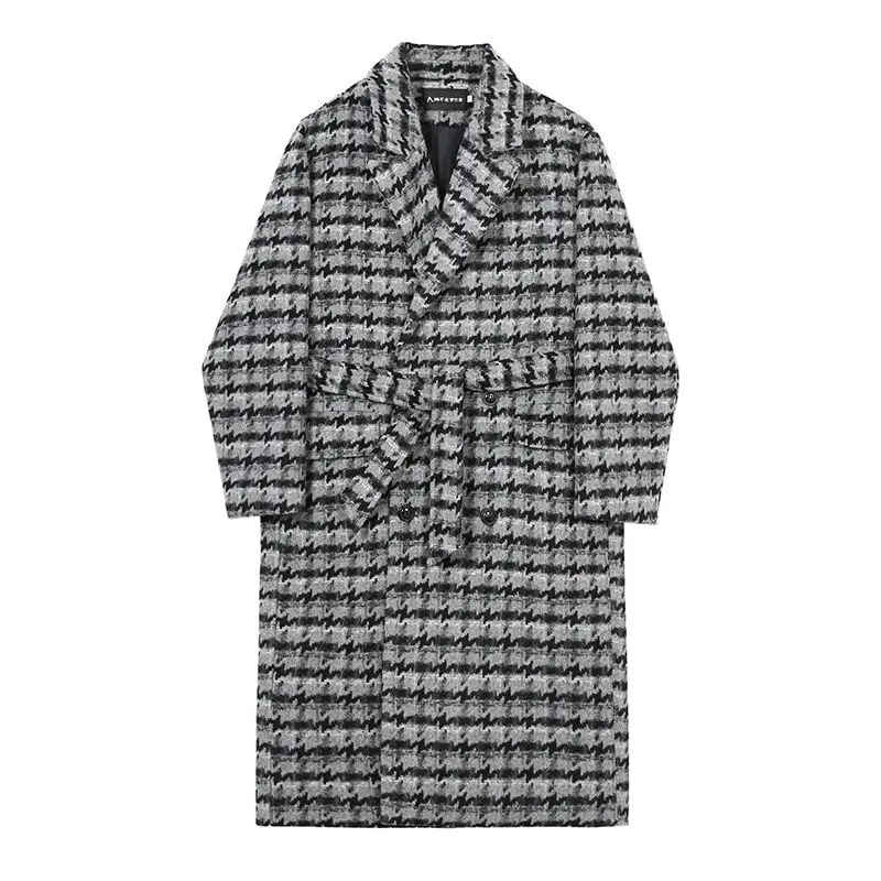 Одежда IEFB большого размера мужское черно-белое шерстяное пальто с узором в