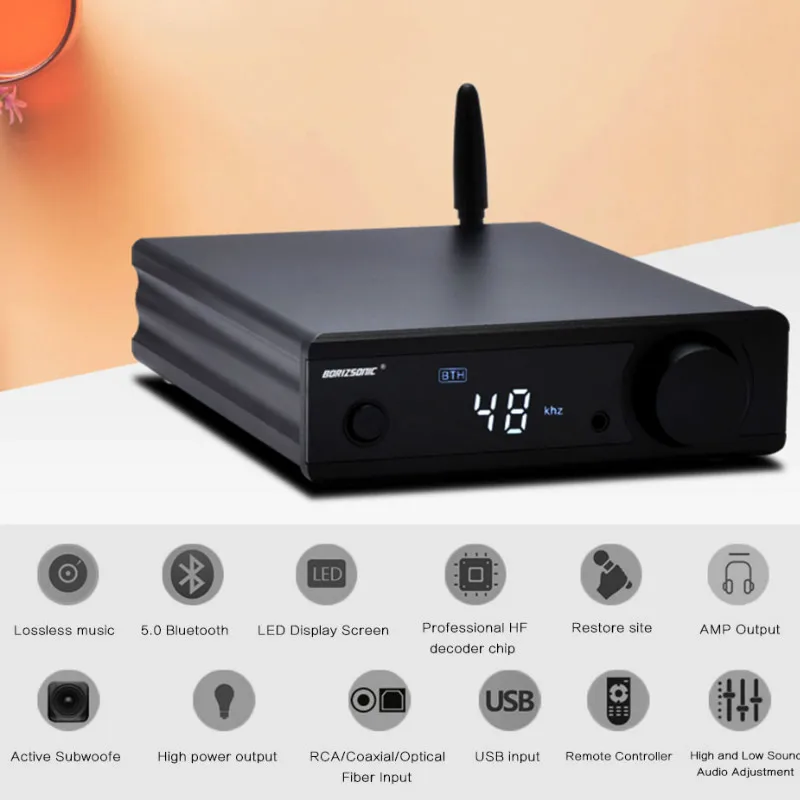 BORIZSONIC dac аудио TDA7498E HiFi стерео Bluetooth 5,0 усилитель мощности USB/OPT/коаксиальный с NFC сабвуферный наушник Amp