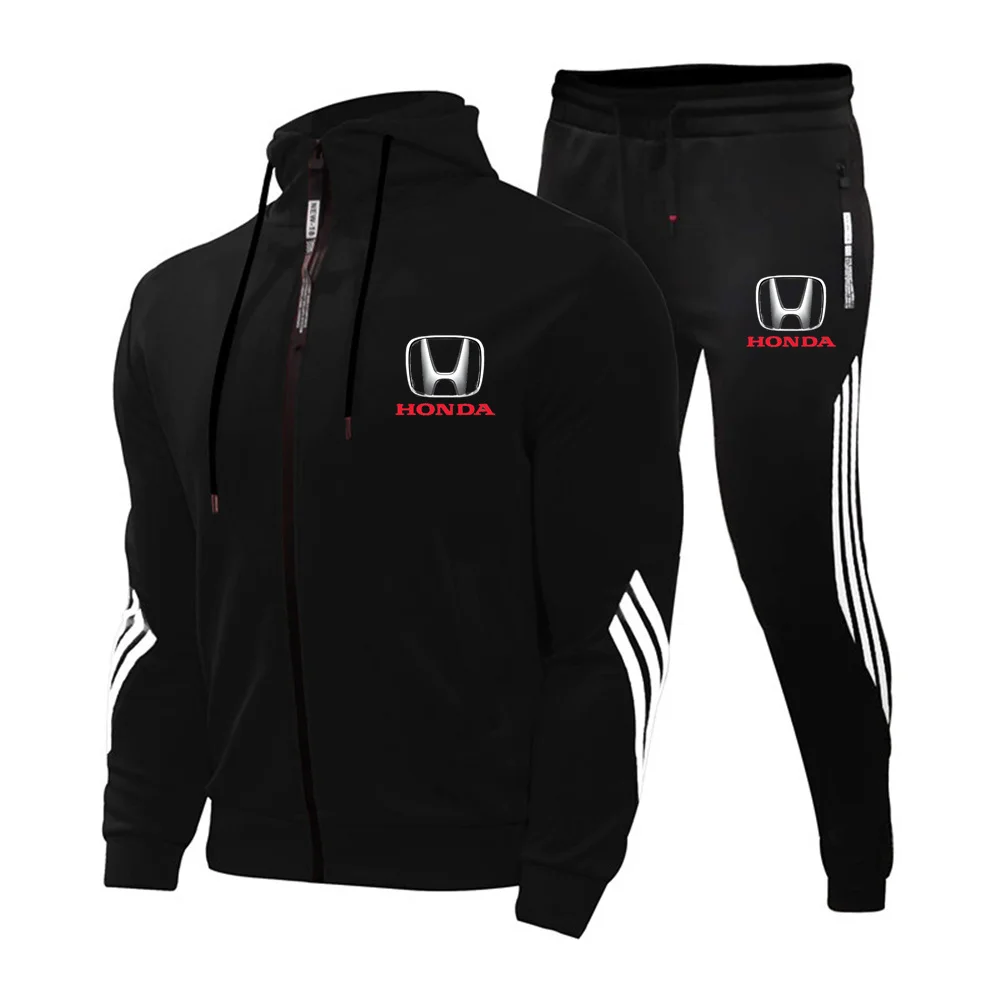 

2021 new men's casual sports suit Honda printed two-piece zipper sweatshirt + men's sweatpants Jogging outing all-match suit+1