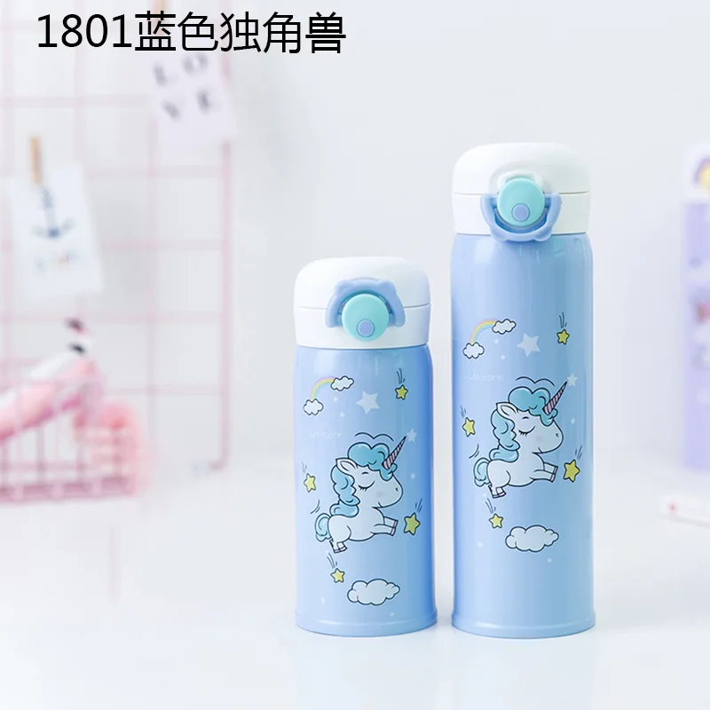 Blue Holaroom милый рисунок единорога Вакуумная чашка прыгающая крышка термосы портативный термос из нержавеющей стали бутылка для воды чашки - Цвет: Blue