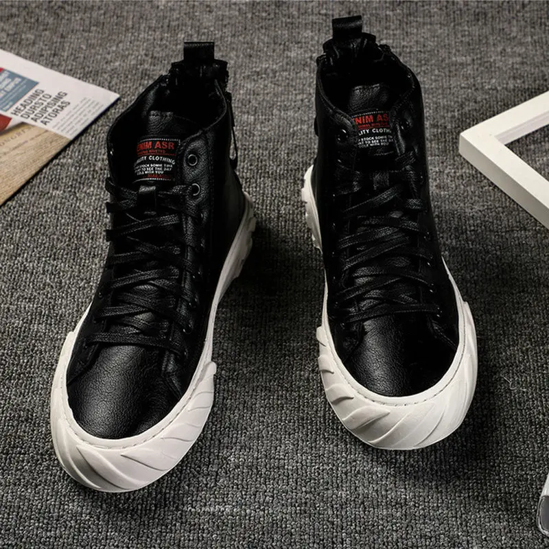 

Men Hip hop Black white handmade Casual Shoes New Fashion Male Lightweight Outdoor Flat high top sneaker Shoes A56-48