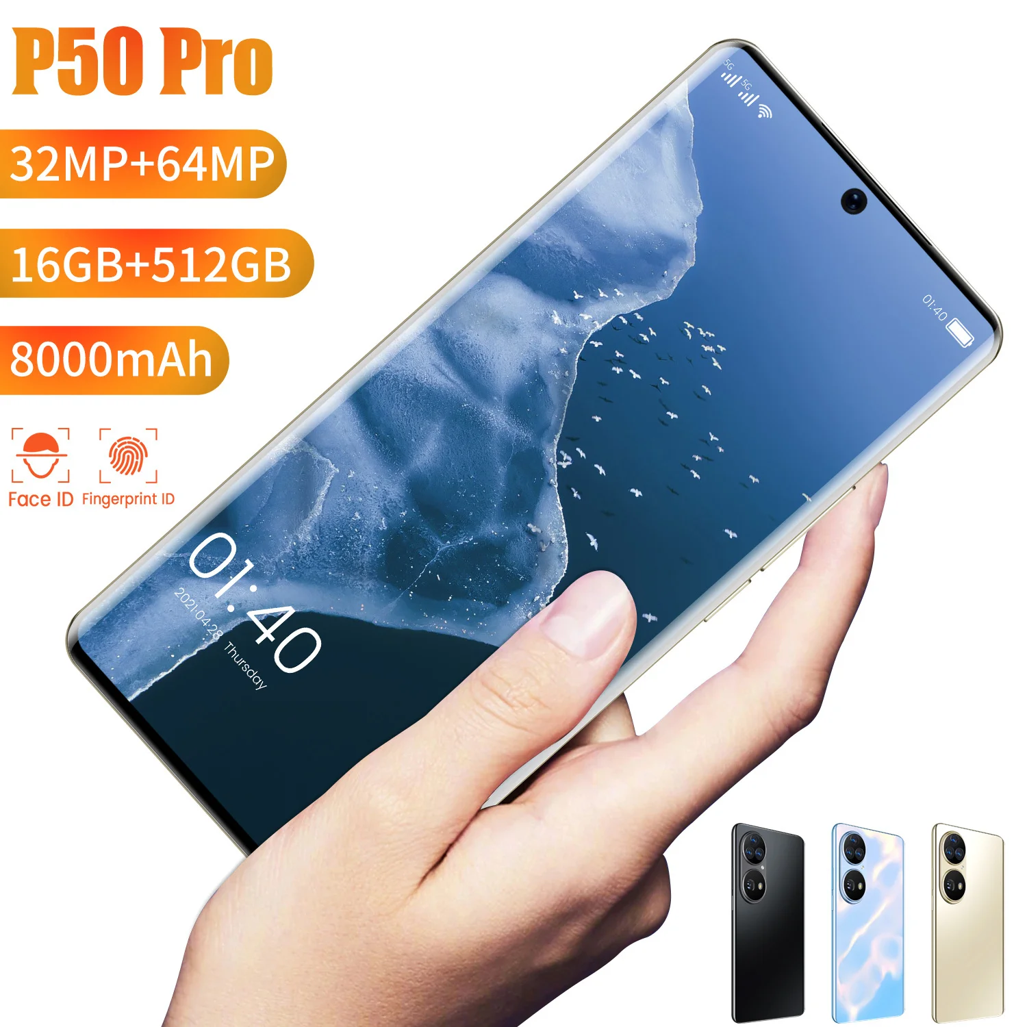 

Global Version 7.3" P50 Pro 5G Cellphone MTK6893 Android 11 16GB+512GB 8000mAh Dual SIM 32+64MP New Arrival Smartphones Celulars